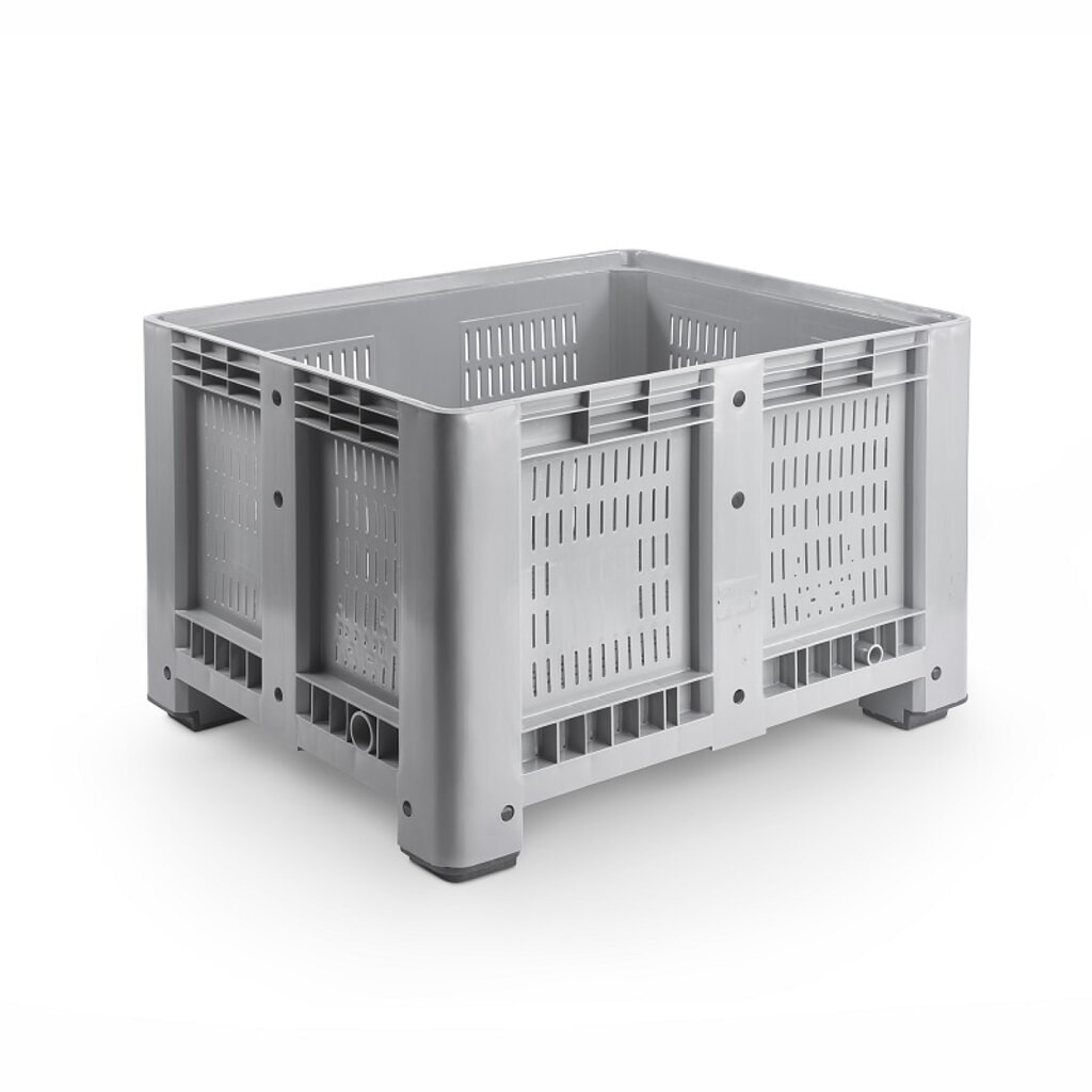 Palettenbox L, grau, 1200x1000x760 mm, durchbrochen, mit 4 Füßen Produktabbildung: Palettenbox L, grau, 1200x1000x760 mm, durchbrochen, mit 4 Füßen