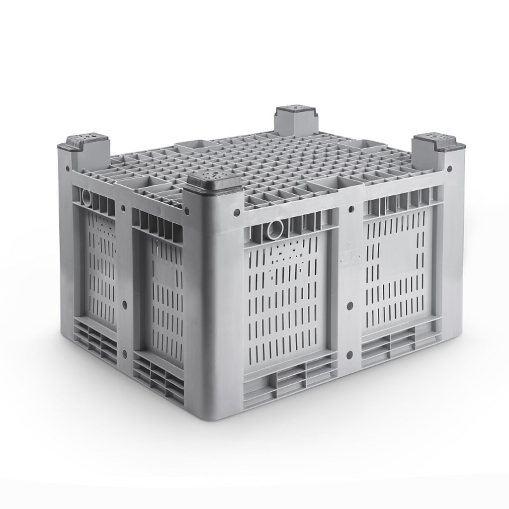 Palettenbox L, grau, 1200x1000x760 mm, durchbrochen, mit 4 Füßen Produktabbildung Nr. 2: Palettenbox L, grau, 1200x1000x760 mm, durchbrochen, mit 4 Füßen