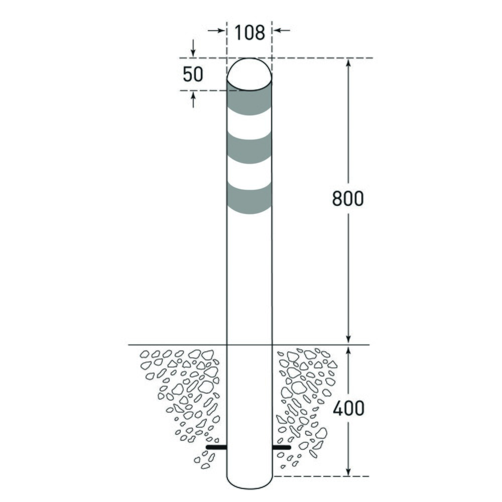 Immagine del prodotto n. 2: Dissuasore di protezione per stazioni di ricarica I, Ø 108 mm, altezza 1200 mm, per fissaggio in calcestruzzo, acciaio, senza anelli riflettenti
