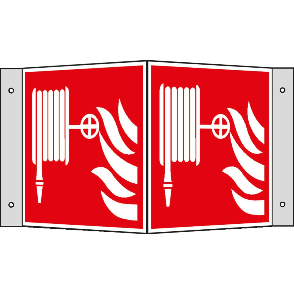 Illustration du produit: SafetyMarking® Lance à incendie avec flammes, coudée, H x l 150 x 150 mm, aluminium HI