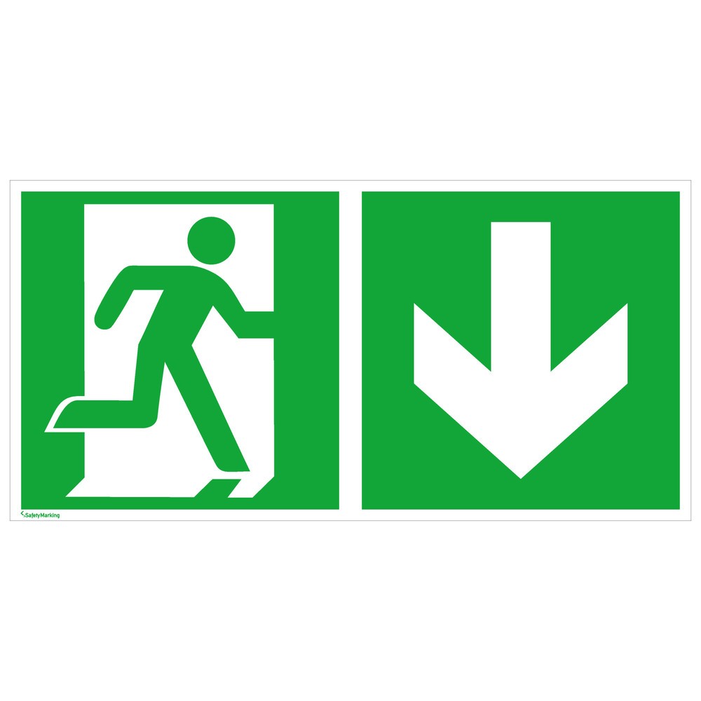 Illustration du produit: SafetyMarking® Sortie de secours vers la droite, flèche vers le bas, Hxl 150 x 300 mm, film HI