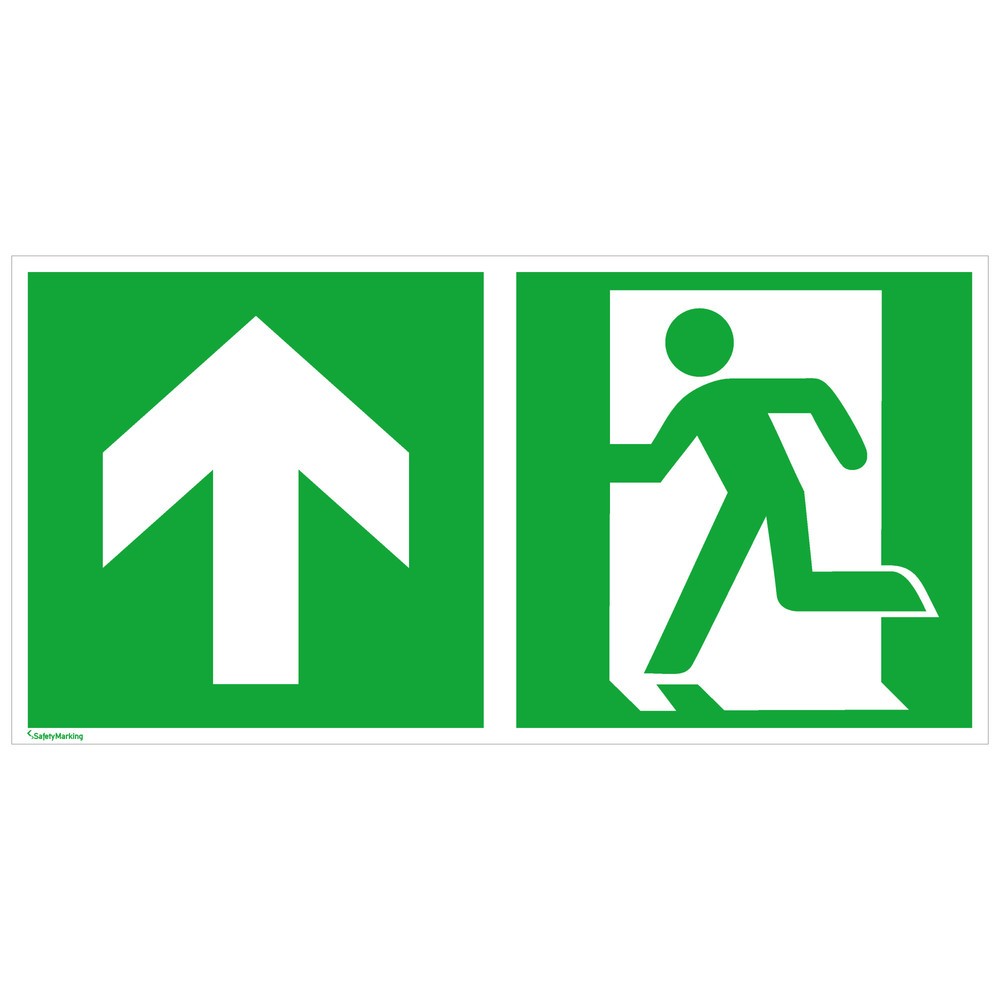 Illustration du produit: SafetyMarking® Sortie de secours vers la gauche, flèche vers le haut / tout droit, Hxl 150 x 300 mm, film HI