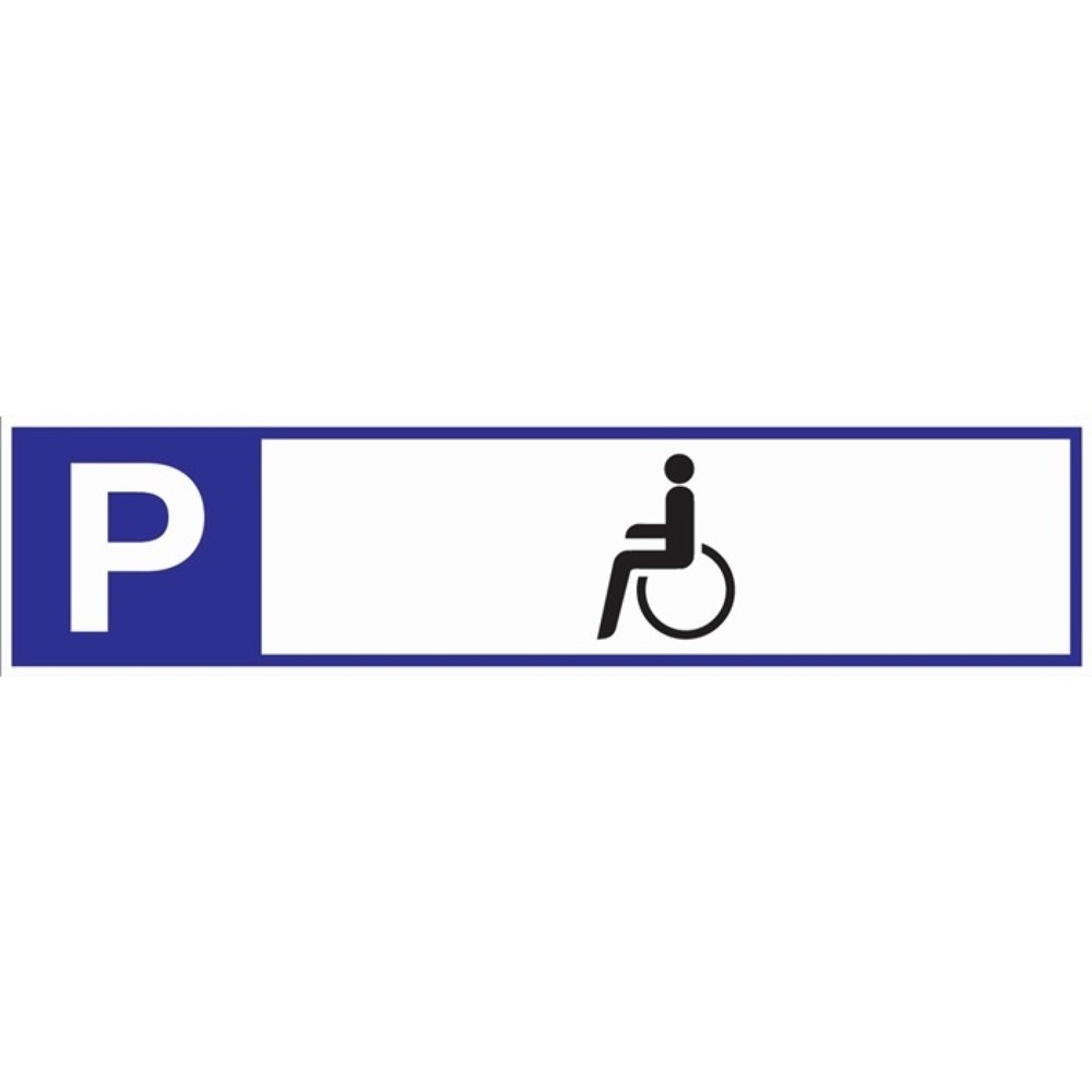 Produktabbildung: Parkplatzbeschilderung, L460xB110 mm, Parkplatz für Behinderte, Aluminium weiß/blau/schwarz