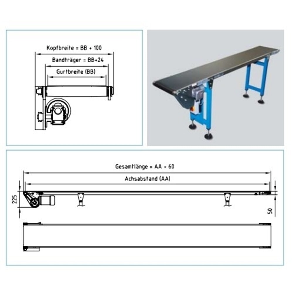 Číslo obrázku produktu 2: Pásový dopravník, max. 15 kg/m, šířka pásu 200 mm, délka 2 m