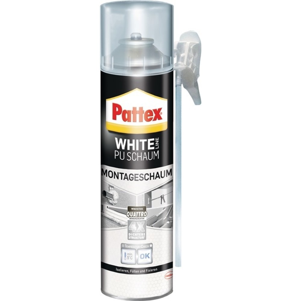 Produktabbildung: PATTEX 1K-Montageschaum White Line PUW50 500 ml B2 weiß m.Einw.-Handsch.Dose