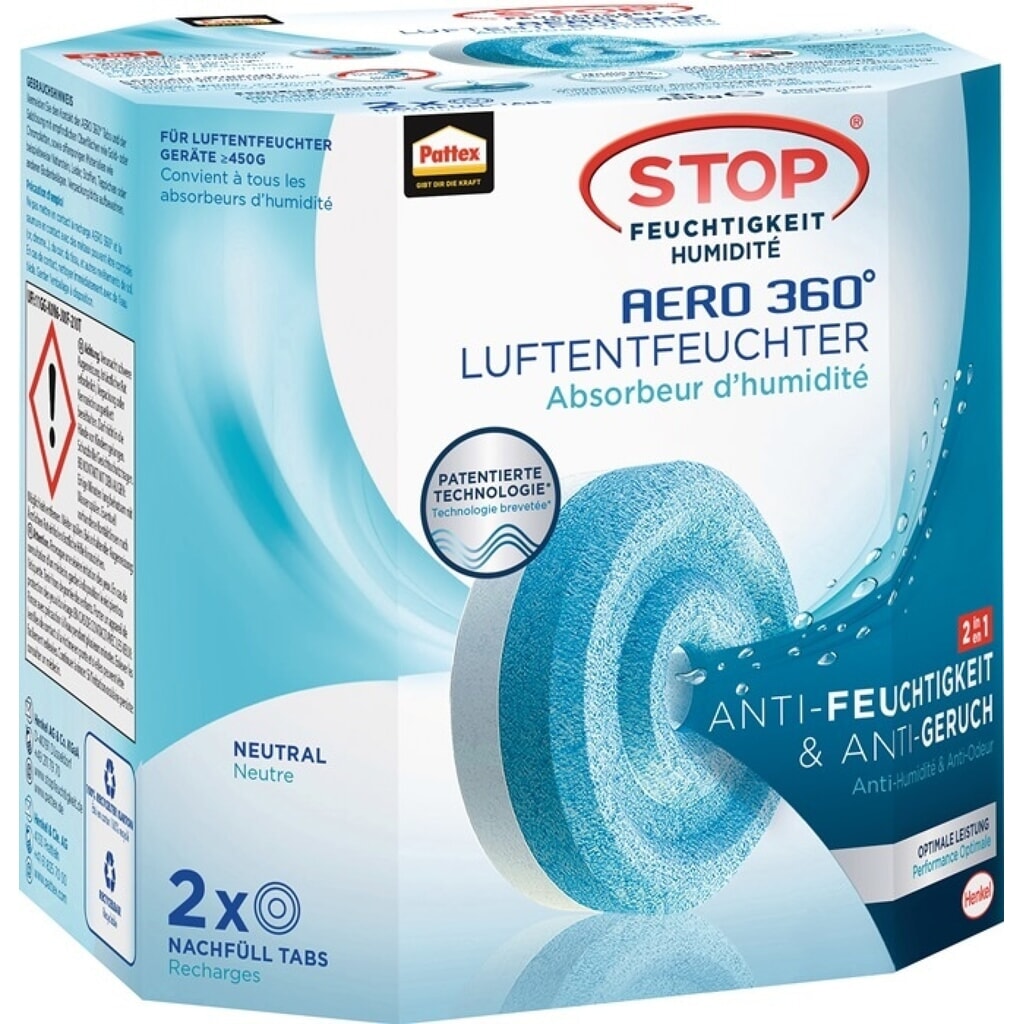 PATTEX Luftentfeuchter Aero 360, PLAN2 neutral, 2 Tabs à 450 g, Pack Produktabbildung: PATTEX Luftentfeuchter Aero 360, PLAN2 neutral, 2 Tabs à 450 g, Pack