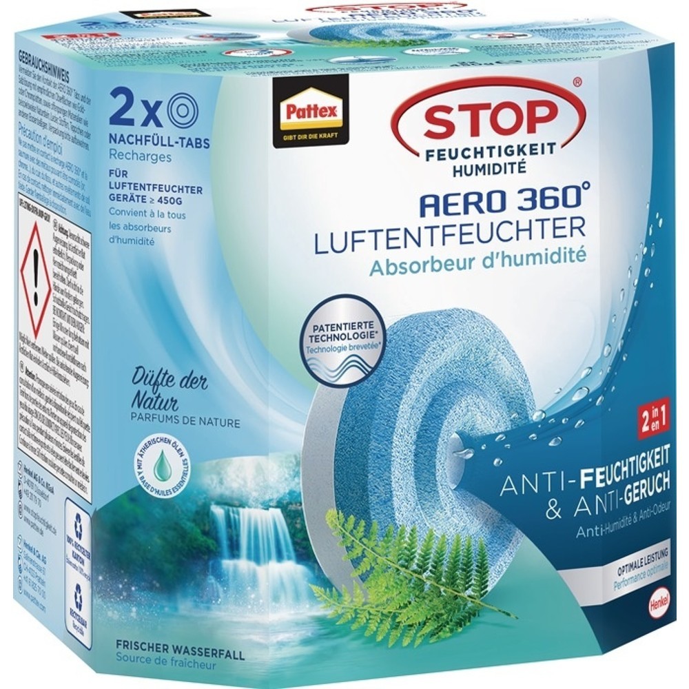 Produktabbildung Nr. 1: PATTEX Luftentfeuchter Aero 360, AHAWF Waterfall Freshness, 2 Tabs à 450 g, Pack