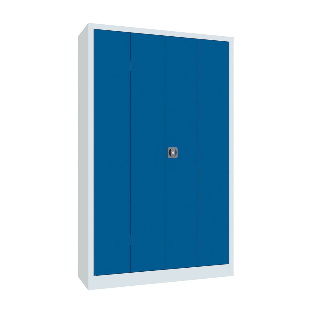 Produktabbildung Nr. 1: PAVOY Falttürenschrank mit 4 Fachböden, HxBxT 1.950 x 1.200 x 400 mm, enzianblau, lichtgrau
