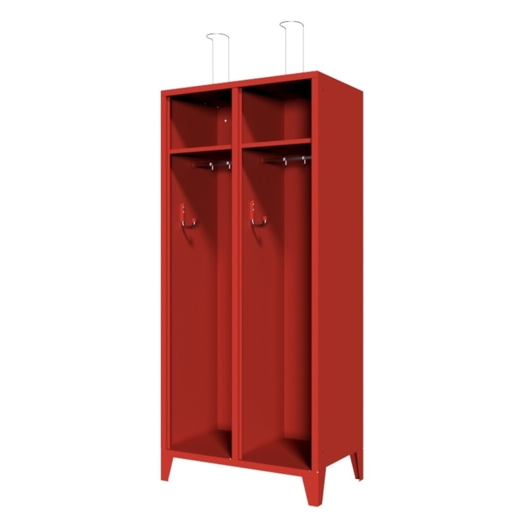 PAVOY Feuerwehrschrank mit Edelstahl-Helmhalter, Füße, 2tlg., AB 400, offenes Ablagefach Produktabbildung: PAVOY Feuerwehrschrank mit Edelstahl-Helmhalter, Füße, 2tlg., AB 400, offenes Ablagefach