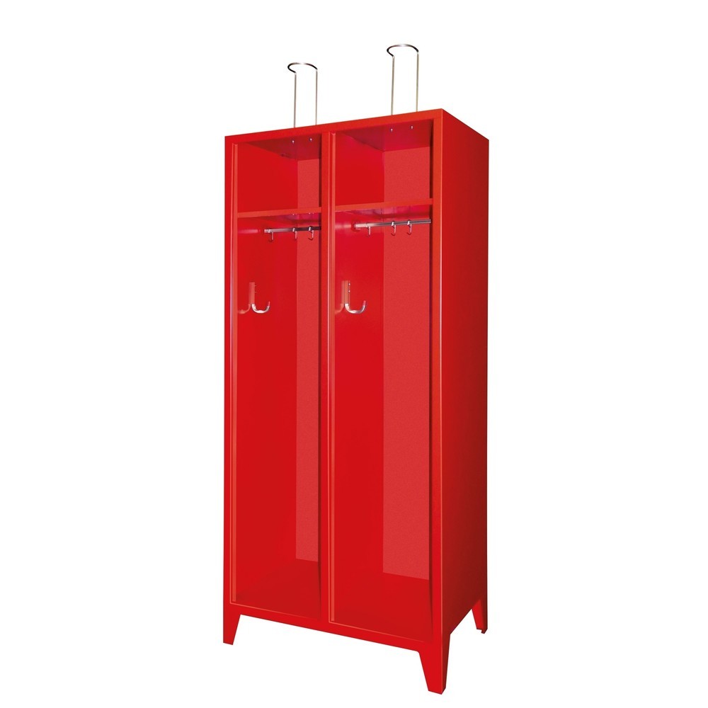 Produktabbildung Nr. 2: PAVOY Feuerwehrschrank mit Edelstahl-Helmhalter, Füße, 2tlg., AB 400, offenes Ablagefach