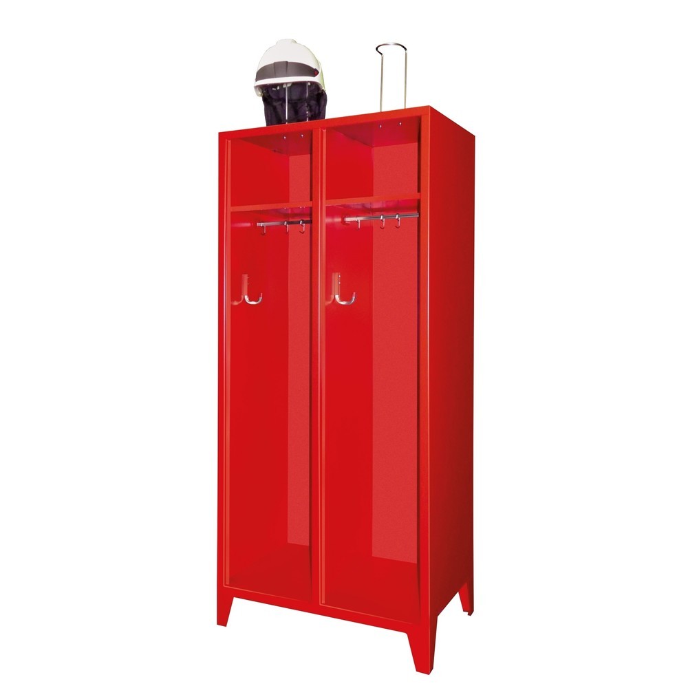 Produktabbildung Nr. 3: PAVOY Feuerwehrschrank mit Edelstahl-Helmhalter, Füße, 2tlg., AB 400, offenes Ablagefach