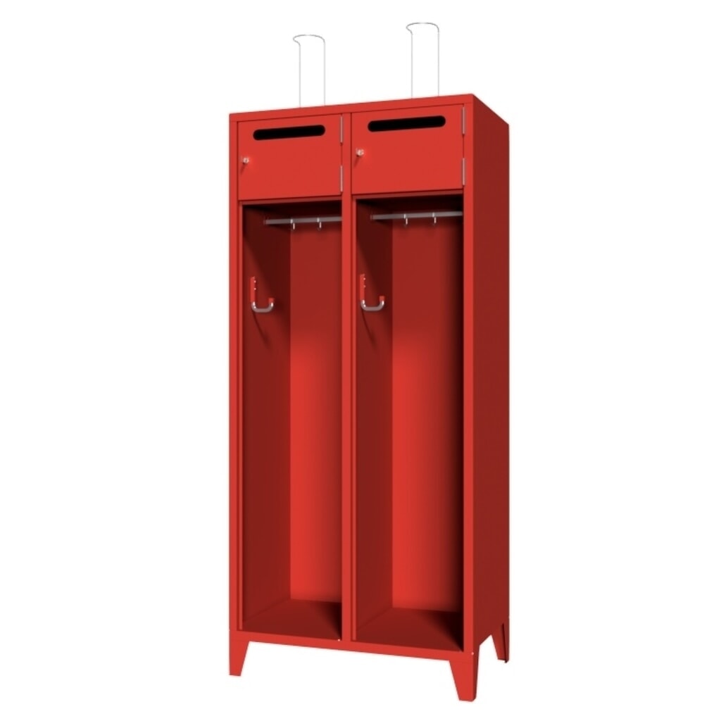 PAVOY Feuerwehrschrank mit Edelstahl-Helmhalter, Füße, 2tlg., AB 400, Schließfachtüren mit Einwurfschlitz und Zylinderschloss Produktabbildung Nr. 2: PAVOY Feuerwehrschrank mit Edelstahl-Helmhalter, Füße, 2tlg., AB 400, Schließfachtüren mit Einwurfschlitz und Zylinderschloss