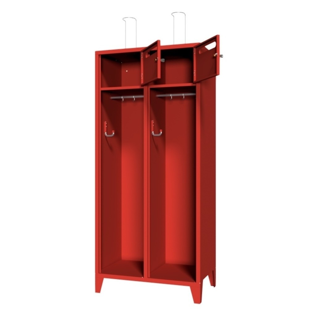 Produktabbildung Nr. 3: PAVOY Feuerwehrschrank mit Edelstahl-Helmhalter, Füße, 2tlg., AB 400, Schließfachtüren mit Einwurfschlitz und Zylinderschloss