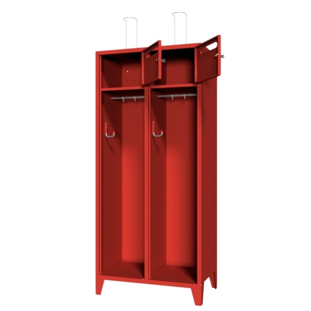 Produktabbildung Nr. 3: PAVOY Feuerwehrschrank mit Edelstahl-Helmhalter, Füße, 2tlg., AB 400, Schließfachtüren mit Einwurfschlitz und Zylinderschloss