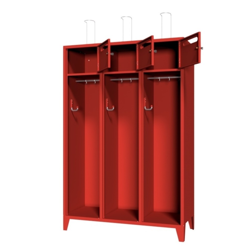 Produktabbildung Nr. 3: PAVOY Feuerwehrschrank mit Edelstahl-Helmhalter, Füße, 3tlg., AB 400, Schließfachtüren mit Einwurfschlitz und Zylinderschloss