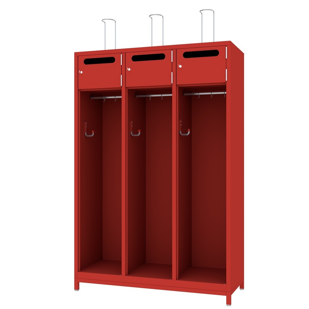 Produktabbildung Nr. 1: PAVOY Feuerwehrschrank mit Edelstahl-Helmhalter, Untergestell, 3tlg., AB 400, Schließfachtüren mit Einwurfschlitz und Zylinderschloss