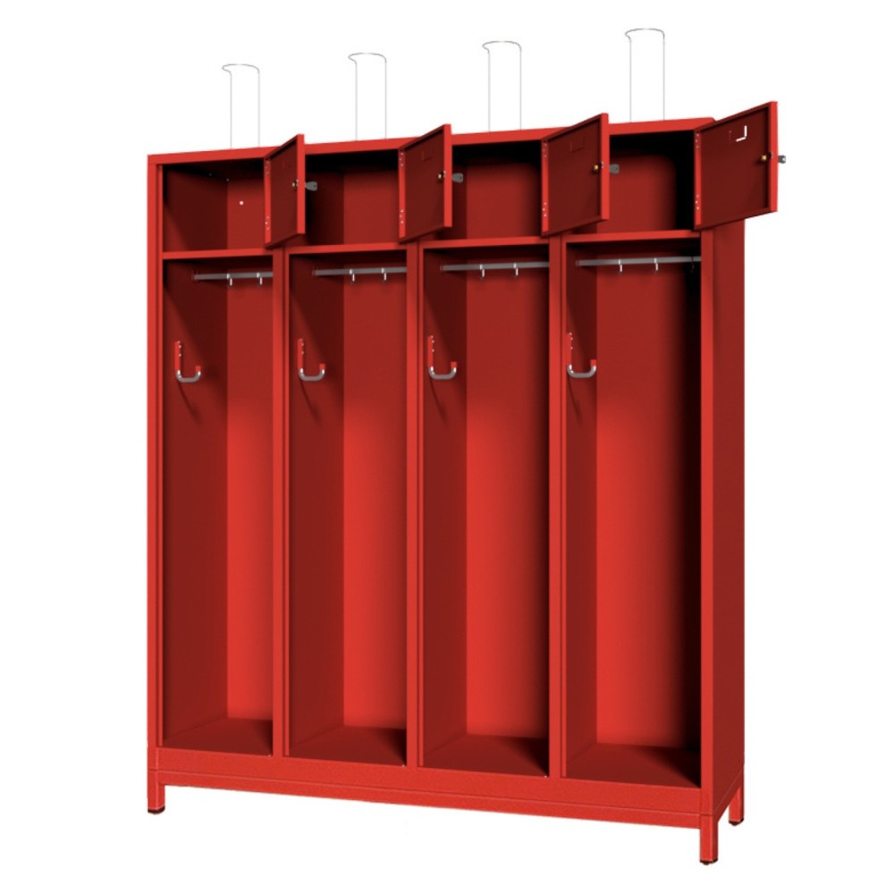 Produktabbildung Nr. 2: PAVOY Feuerwehrschrank mit Edelstahl-Helmhalter, Untergestell, 4tlg., AB 400, Schließfachtüren mit Etikettenrahmen und Zylinderschloss