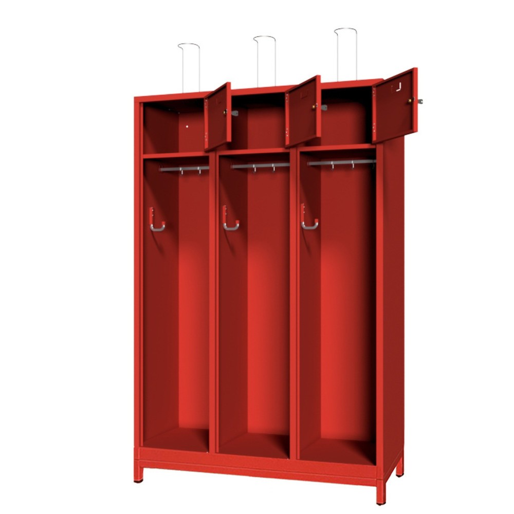 Produktabbildung Nr. 2: PAVOY Feuerwehrschrank mit Edelstahl-Helmhalter, Untergestell, 3tlg., AB 400, Schließfachtüren mit Etikettenrahmen und Zylinderschloss