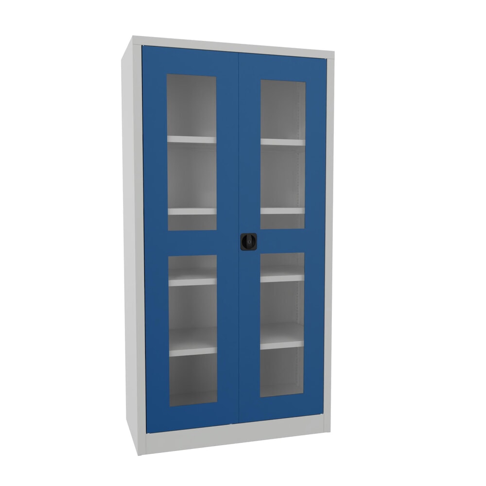 Produktabbildung: PAVOY Flügeltürschrank mit Sichtfenstern, HxBxT 1.950 x 1.000 x 500 mm, enzianblau, lichtgrau