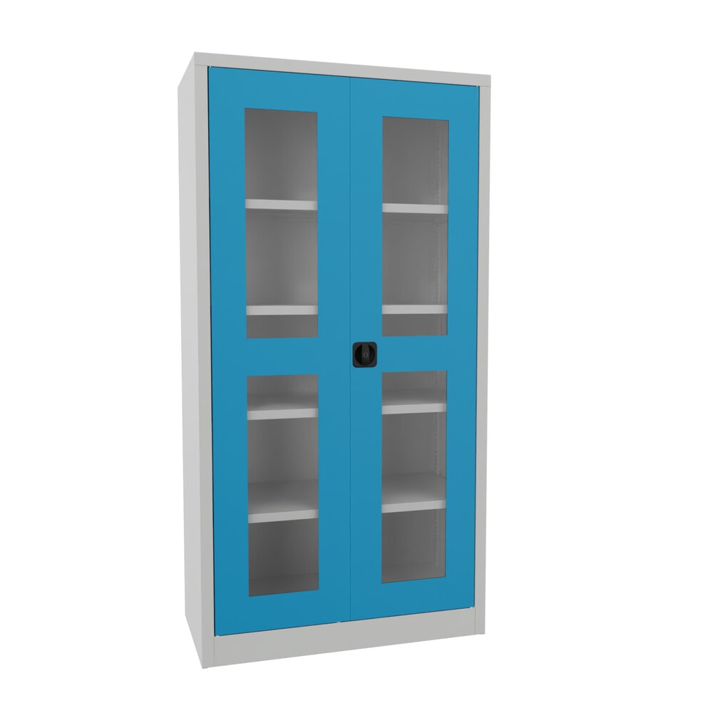 Produktabbildung: PAVOY Flügeltürschrank mit Sichtfenstern, HxBxT 1.950 x 1.000 x 500 mm, lichtblau, lichtgrau