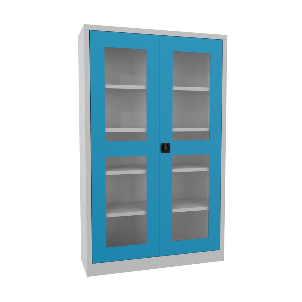 Produktabbildung: PAVOY Flügeltürschrank mit Sichtfenstern, HxBxT 1.950 x 1.200 x 400 mm, lichtblau, lichtgrau