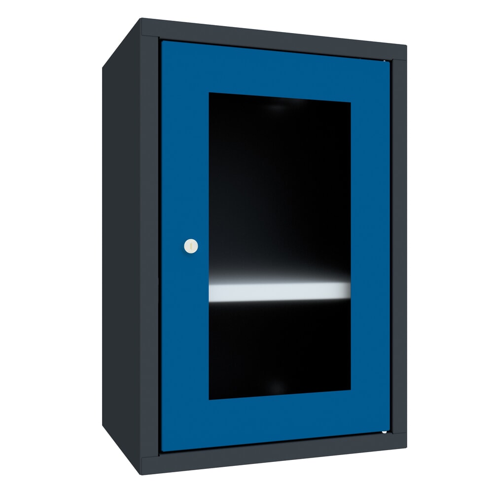 Produktabbildung: PAVOY Hängeschrank mit Sichtfenster, HxBxT 600 x 400 x 300 mm, enzianblau, anthrazitgrau