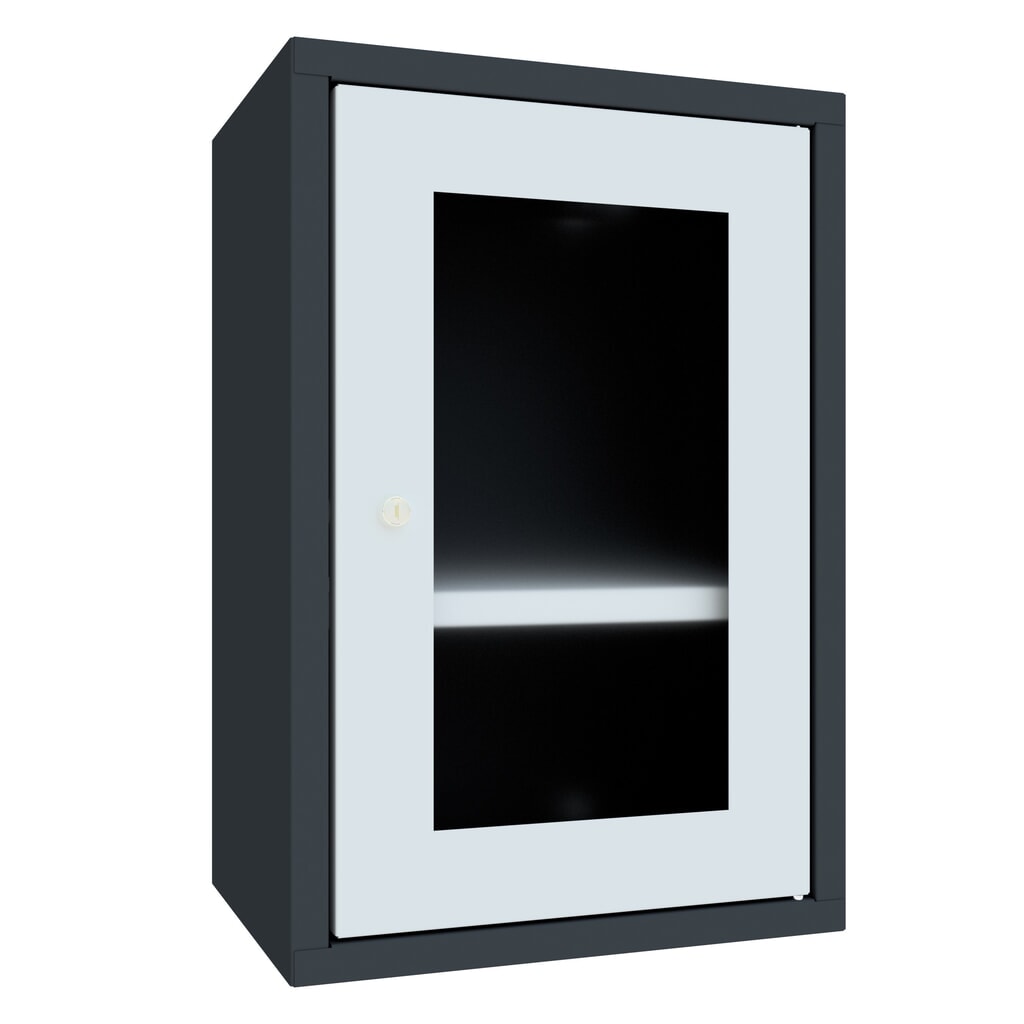 PAVOY Hängeschrank mit Sichtfenster, HxBxT 600 x 400 x 300 mm, lichtgrau, anthrazitgrau Produktabbildung: PAVOY Hängeschrank mit Sichtfenster, HxBxT 600 x 400 x 300 mm, lichtgrau, anthrazitgrau