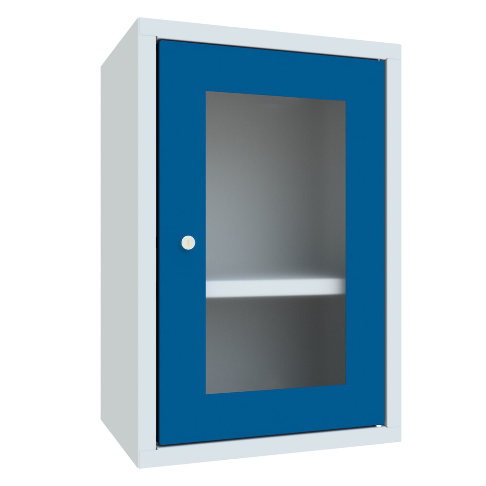 Produktabbildung: PAVOY Hängeschrank mit Sichtfenster, HxBxT 600 x 400 x 300 mm, enzianblau, lichtgrau
