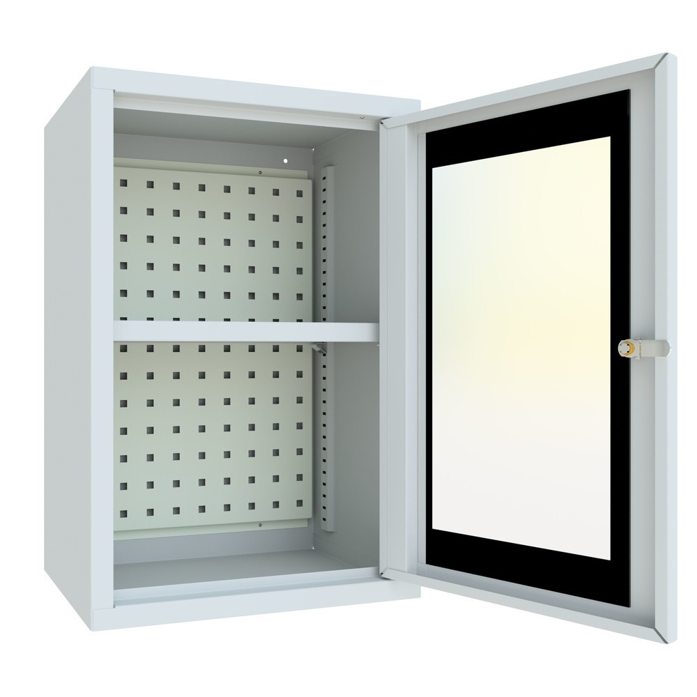 Produktabbildung Nr. 3: PAVOY Hängeschrank mit Sichtfenster, HxBxT 600 x 400 x 300 mm, Lochrückwand, lichtgrau, lichtgrau