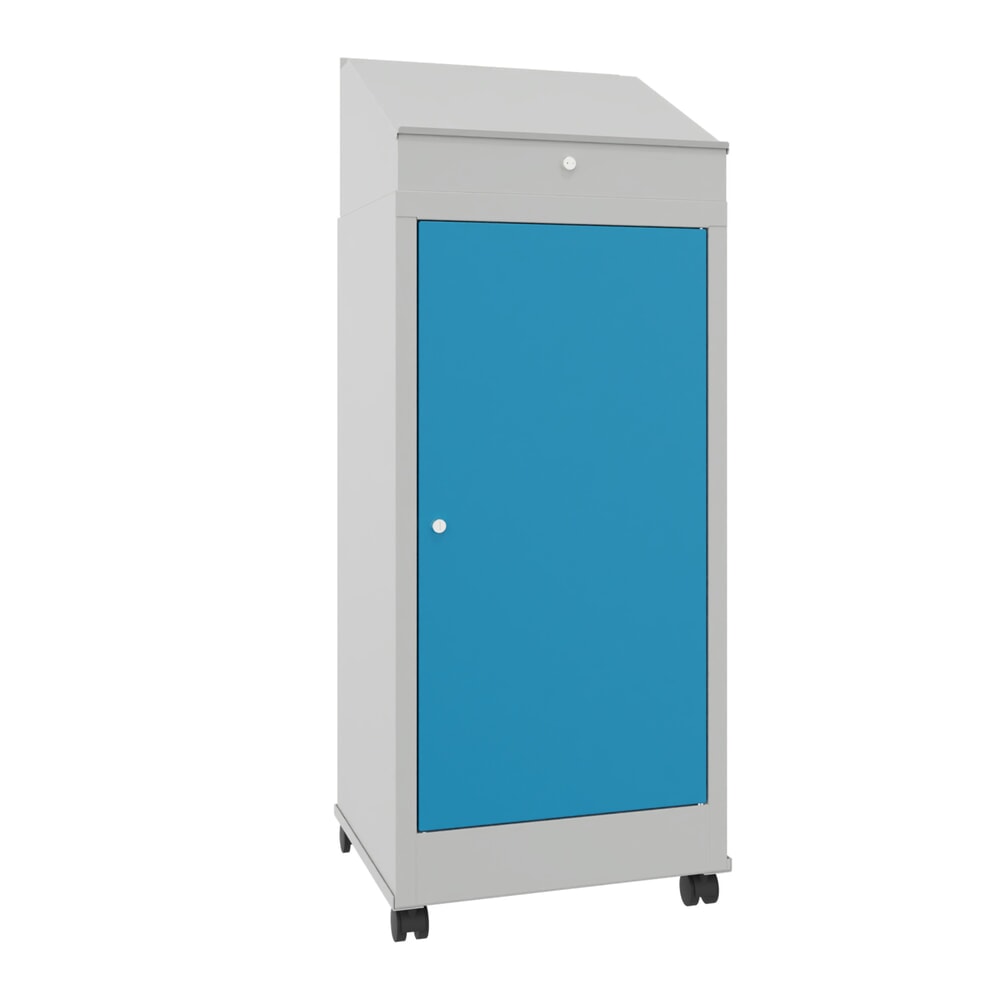 Produktabbildung: PAVOY Industrie-Stehpult, mobil, HxBxT 1.330 x 500 x 500 mm, 2 Einlegeböden, lichtgrau, lichtblau