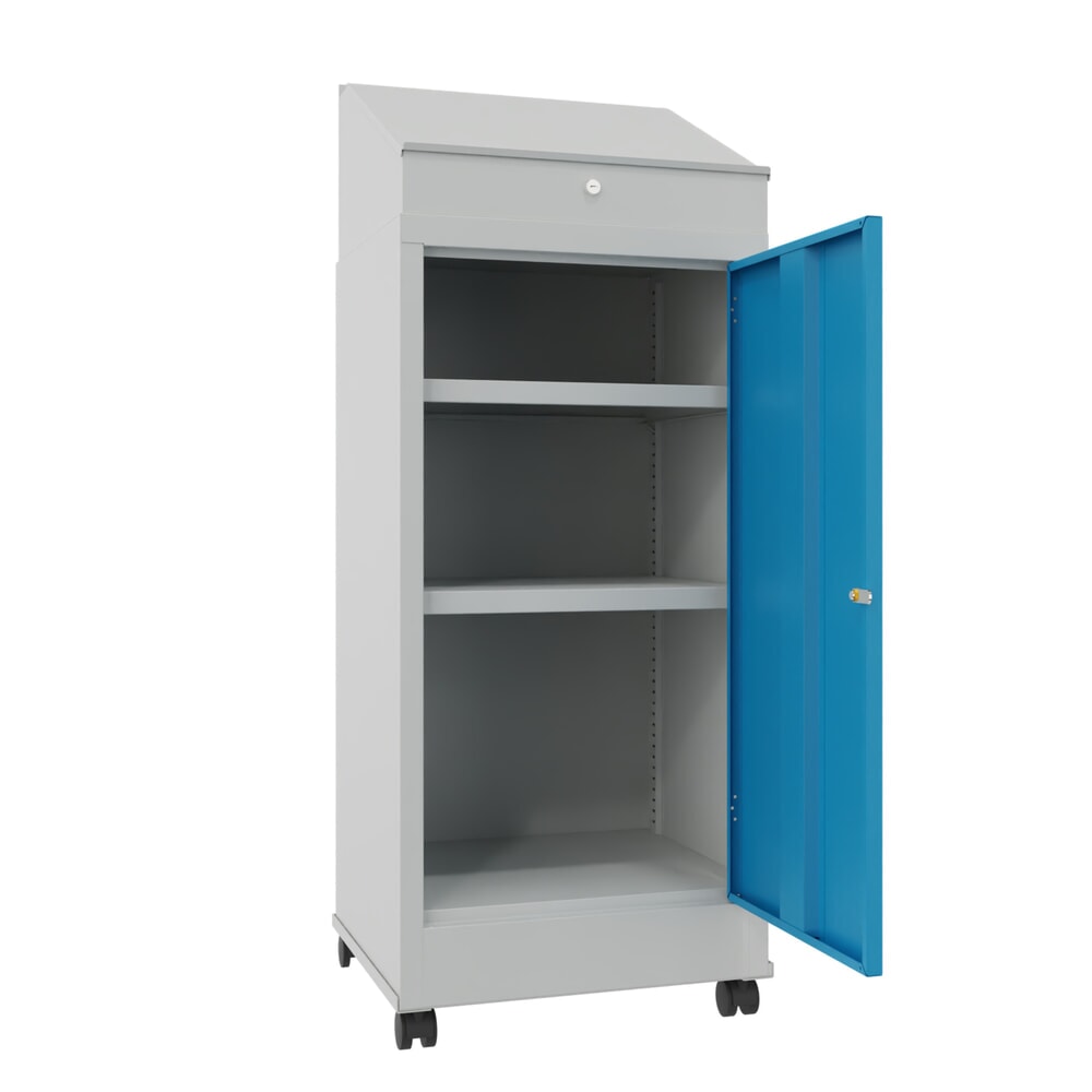 Produktabbildung Nr. 2: PAVOY Industrie-Stehpult, mobil, HxBxT 1.330 x 500 x 500 mm, 2 Einlegeböden, lichtgrau, lichtblau