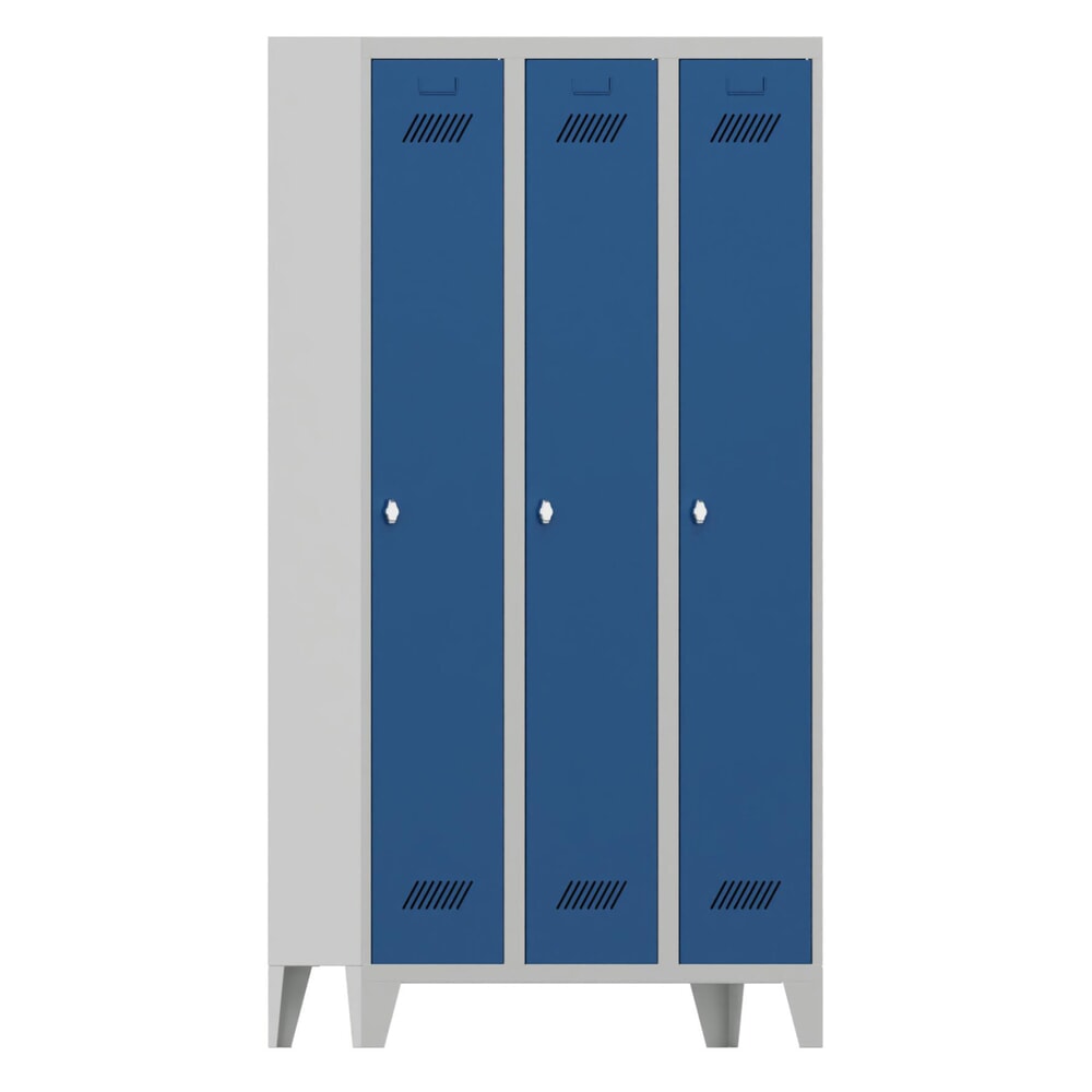 Produktabbildung Nr. 1: PAVOY Kleiderspind mit Füßen + Drehriegelverschluss, 3 Abteile, HxBxT 1.850 x 900 x 500 mm, enzianblau, lichtgrau