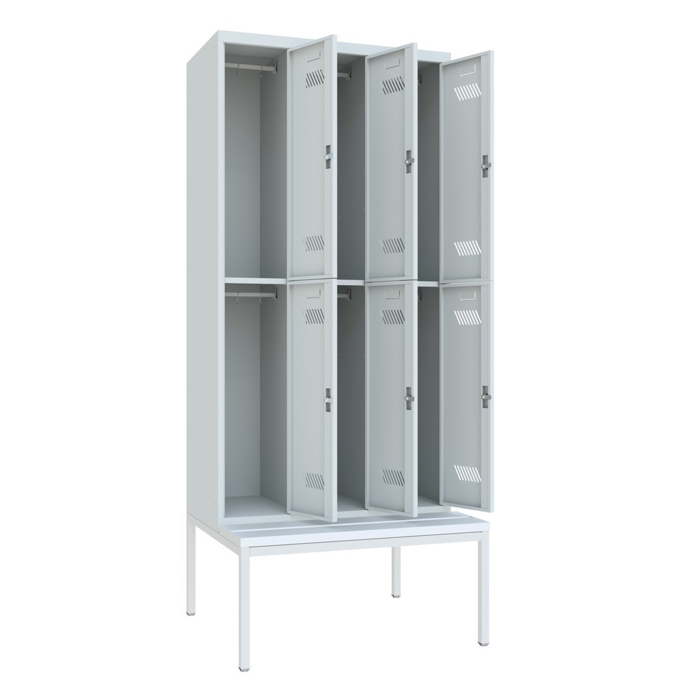 Produktabbildung Nr. 2: PAVOY Kleiderspind mit Sitzbank, 2-stöckig, 3 x 2 Fächer à 300 mm, Drehriegelverschluss, lichtgrau, lichtgrau