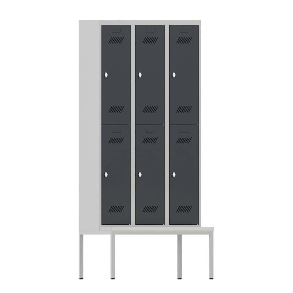 Produktabbildung Nr. 1: PAVOY Kleiderspind mit Sitzbank, 2-stöckig, 3 x 2 Fächer à 300 mm, Drehriegelverschluss, anthrazitgrau, lichtgrau
