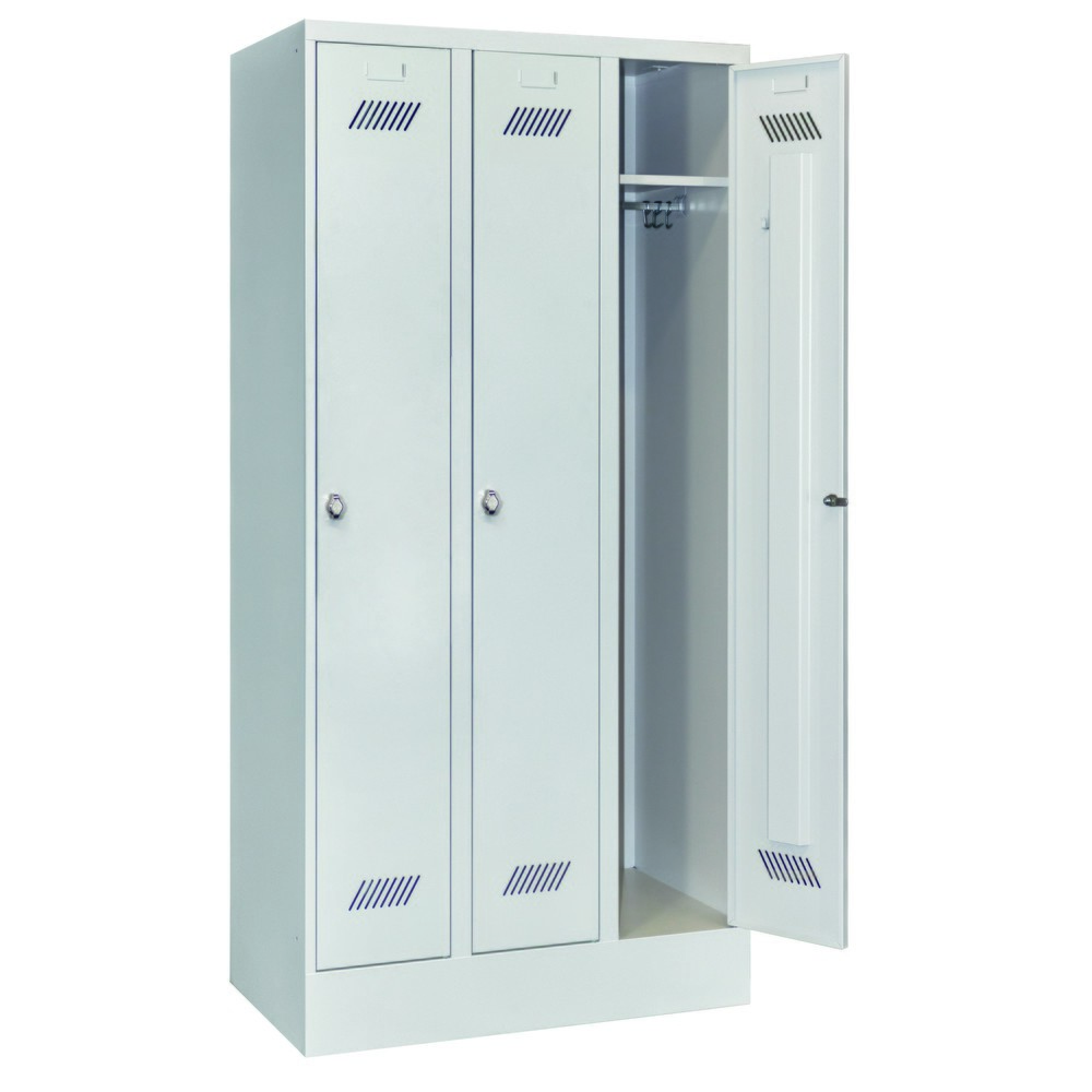 Produktabbildung Nr. 3: PAVOY Kleiderspind mit Sockel + Drehriegelverschluss, 3 Abteile, HxBxT 1.850 x 900 x 500 mm, lichtgrau, lichtgrau