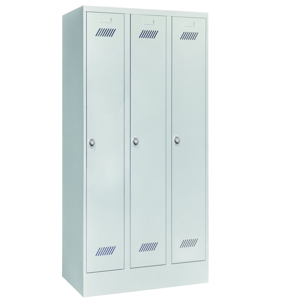 Produktabbildung Nr. 1: PAVOY Kleiderspind mit Sockel + Drehriegelverschluss, 3 Abteile, HxBxT 1.850 x 900 x 500 mm, lichtgrau, lichtgrau