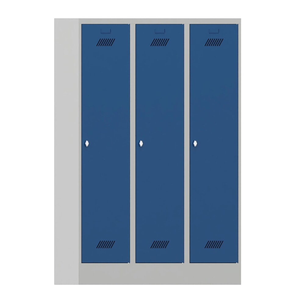 Produktabbildung Nr. 1: PAVOY Kleiderspind mit Sockel + Drehriegelverschluss, 3 Abteile, HxBxT 1.850 x 1.200 x 500 mm, enzianblau, lichtgrau