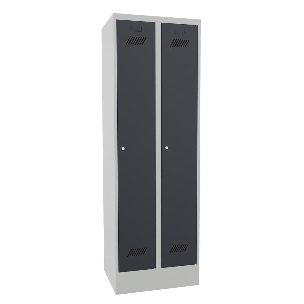 Produktabbildung: PAVOY Kleiderspind mit Sockel + Zylinderschloss, 2 Abteile, HxBxT 1.850 x 600 x 500 mm, anthrazitgrau, lichtgrau