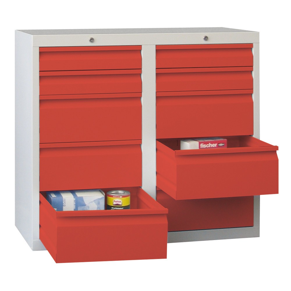 Produktabbildung Nr. 2: PAVOY Leichter Schubladenschrank, Gleitführung, Schubladen 4x100 + 6x200 mm, Breite 1.000 mm, lichtblau, lichtgrau