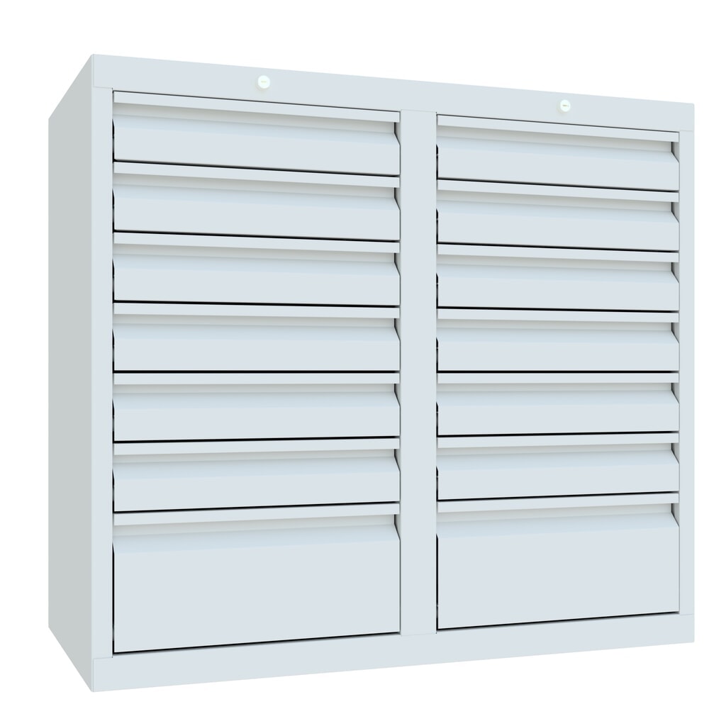 Produktabbildung Nr. 3: PAVOY Leichter Schubladenschrank, Rollenführung, Schubladen 12x100 + 2x200 mm, Breite 1.000 mm, lichtgrau, lichtgrau