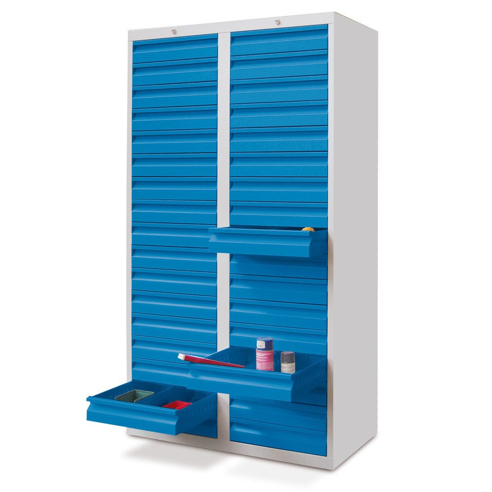 Produktabbildung: PAVOY Leichter Schubladenschrank, Gleitführung, Schubladen 30x100 + 2x200 mm, Breite 1.000 mm, feuerrot, lichtgrau