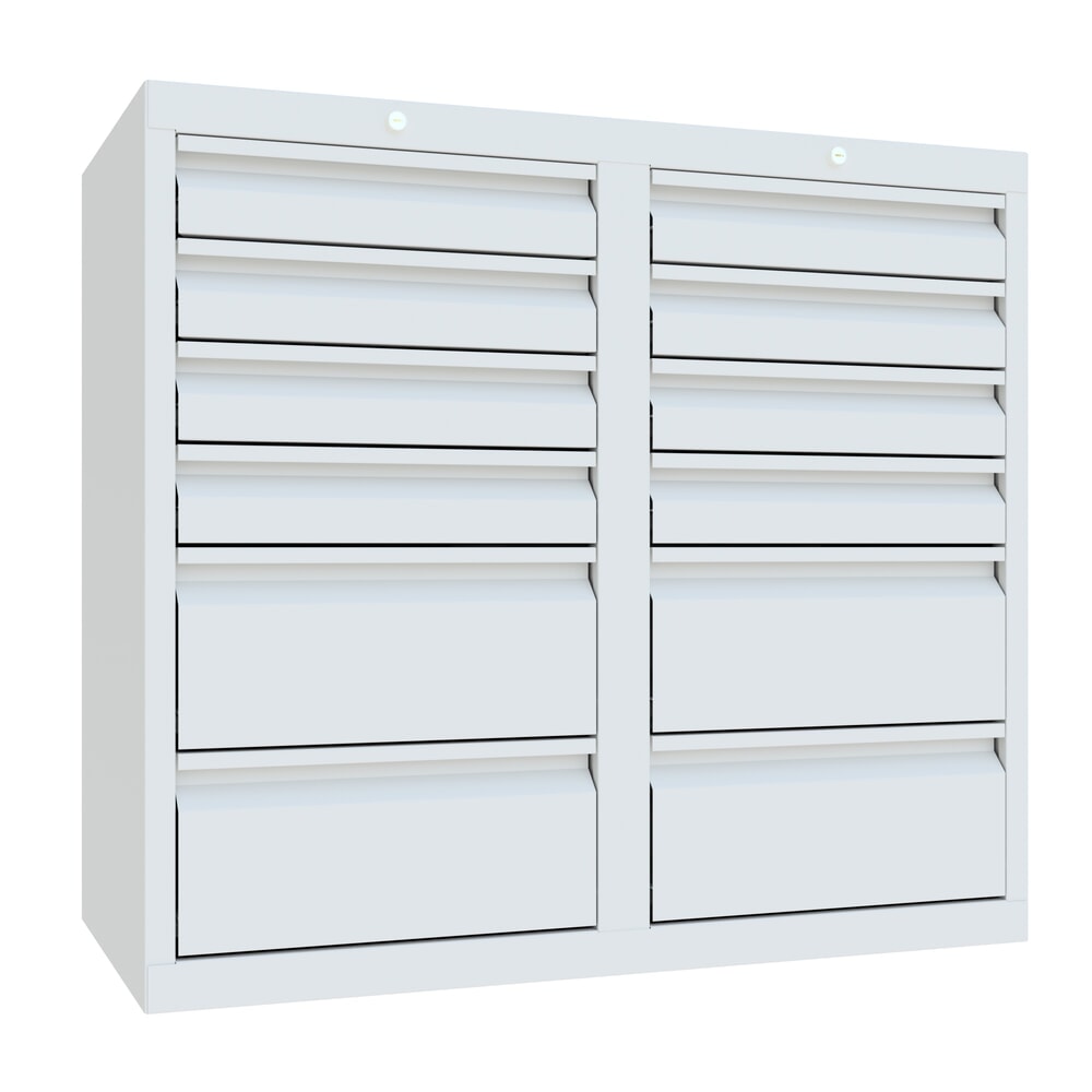 Produktabbildung Nr. 1: PAVOY Leichter Schubladenschrank, Rollenführung, Schubladen 8x100 + 4x200 mm, Breite 1.000 mm, lichtgrau, lichtgrau