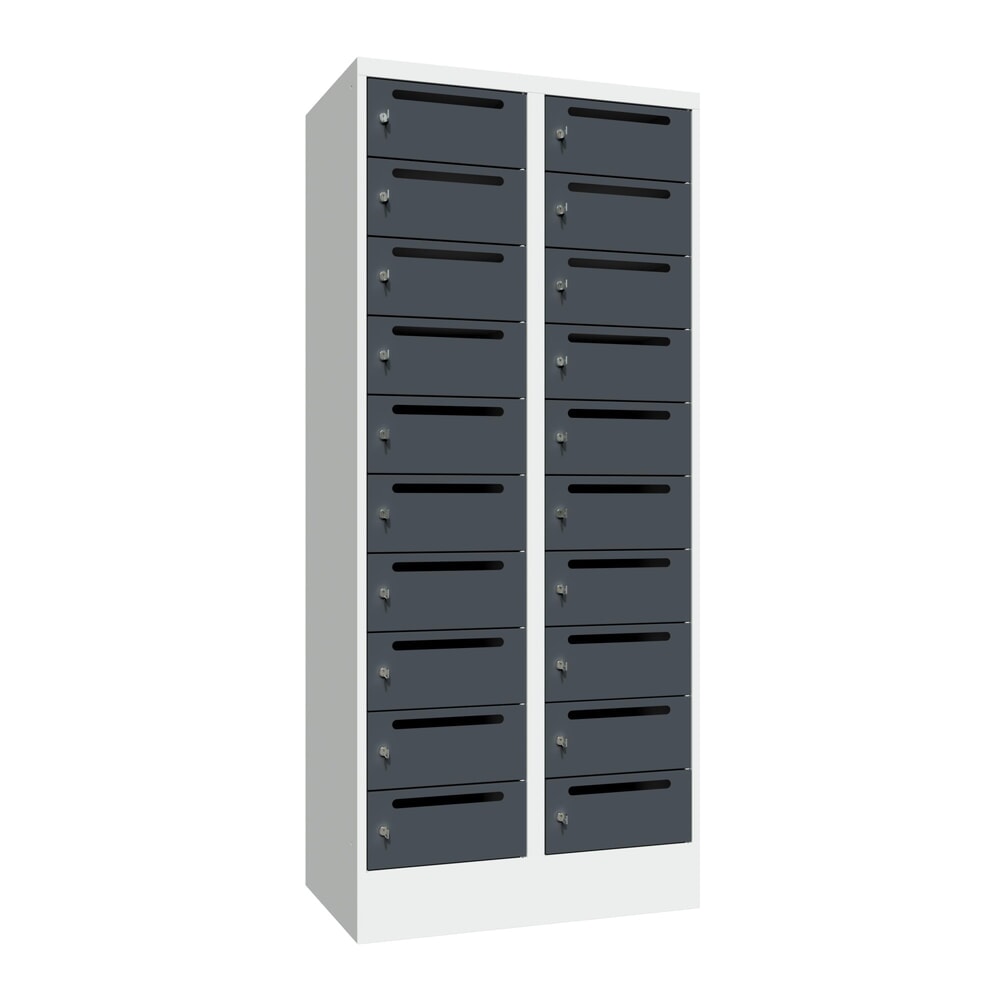 Produktabbildung: PAVOY Postverteilschrank, 2x 10 Fächer, HxBxT 1.850 x 800 x 500 mm, anthrazitgrau, lichtgrau