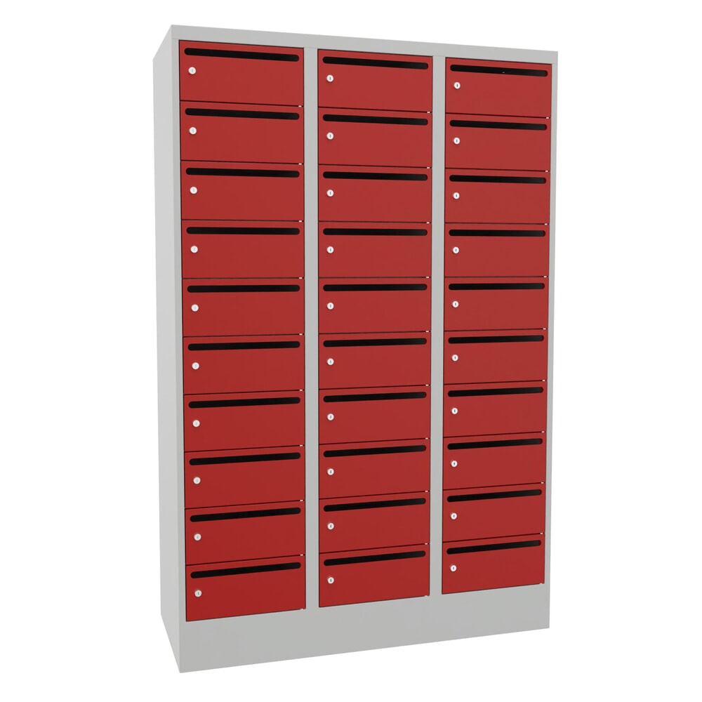 Produktabbildung Nr. 1: PAVOY Postverteilschrank, 3x 10 Fächer, HxBxT 1.850 x 1.200 x 500 mm, feuerrot, lichtgrau
