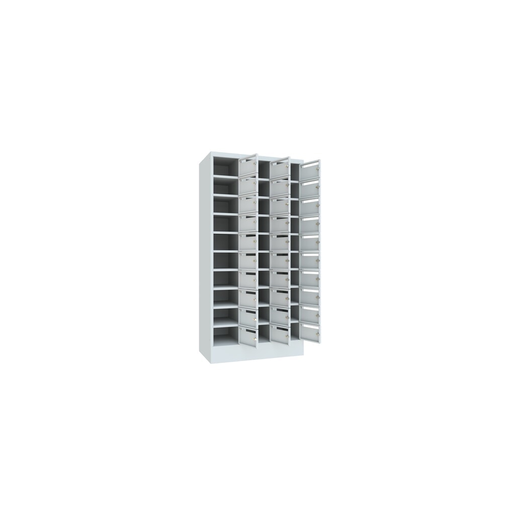 PAVOY Postverteilschrank, 3x 10 Fächer, HxBxT 1.850 x 900 x 500 mm, lichtgrau, lichtgrau Produktabbildung Nr. 4: PAVOY Postverteilschrank, 3x 10 Fächer, HxBxT 1.850 x 900 x 500 mm, lichtgrau, lichtgrau