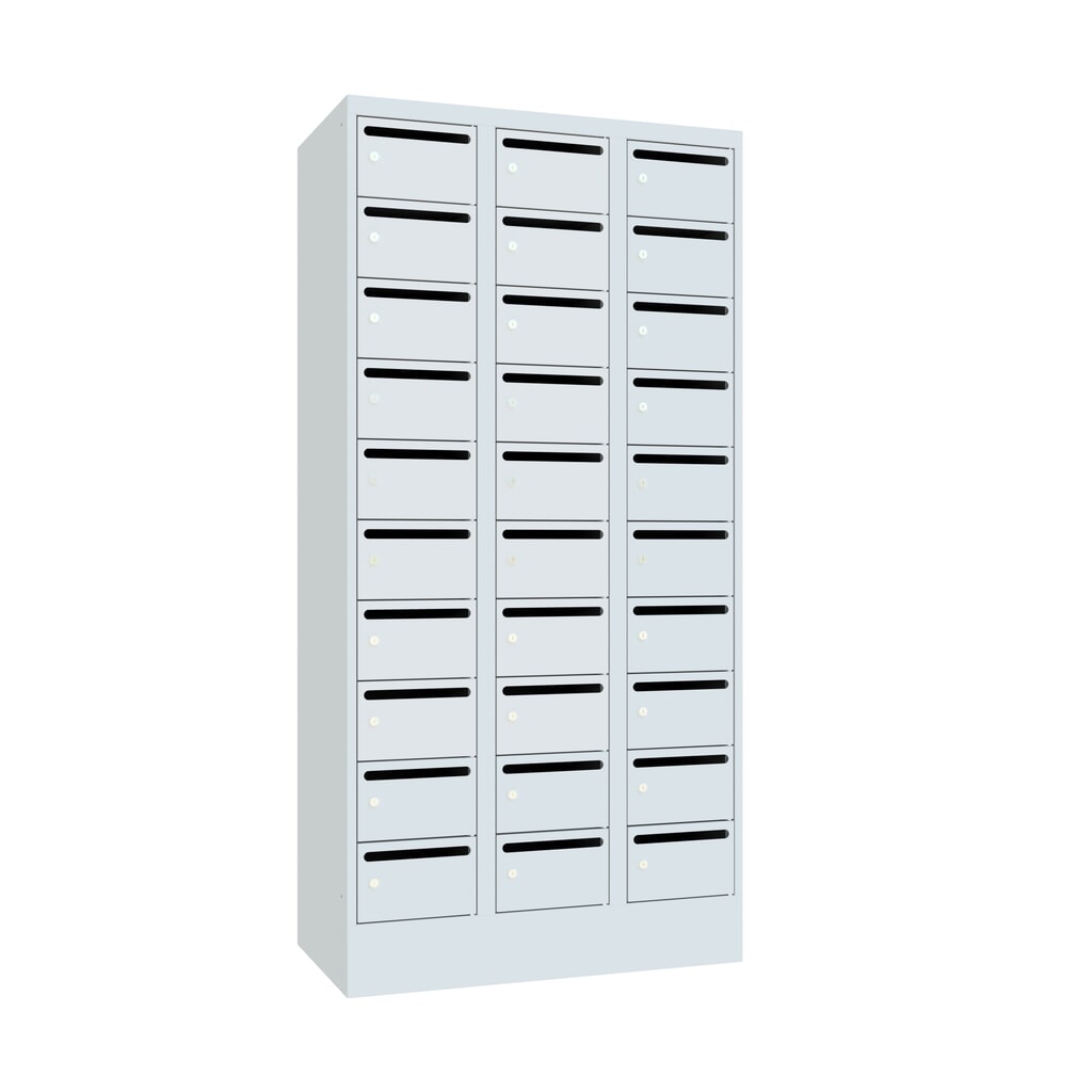 PAVOY Postverteilschrank, 3x 10 Fächer, HxBxT 1.850 x 900 x 500 mm, lichtgrau, lichtgrau Produktabbildung: PAVOY Postverteilschrank, 3x 10 Fächer, HxBxT 1.850 x 900 x 500 mm, lichtgrau, lichtgrau