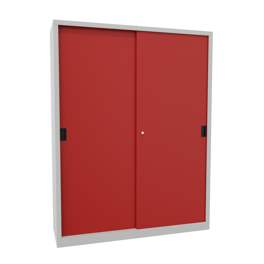 Produktabbildung Nr. 1: PAVOY Schiebetürenschrank mit 8 Fachböden + Trennwand, HxBxT 1.950 x 1.500 x 500 mm, feuerrot, lichtgrau