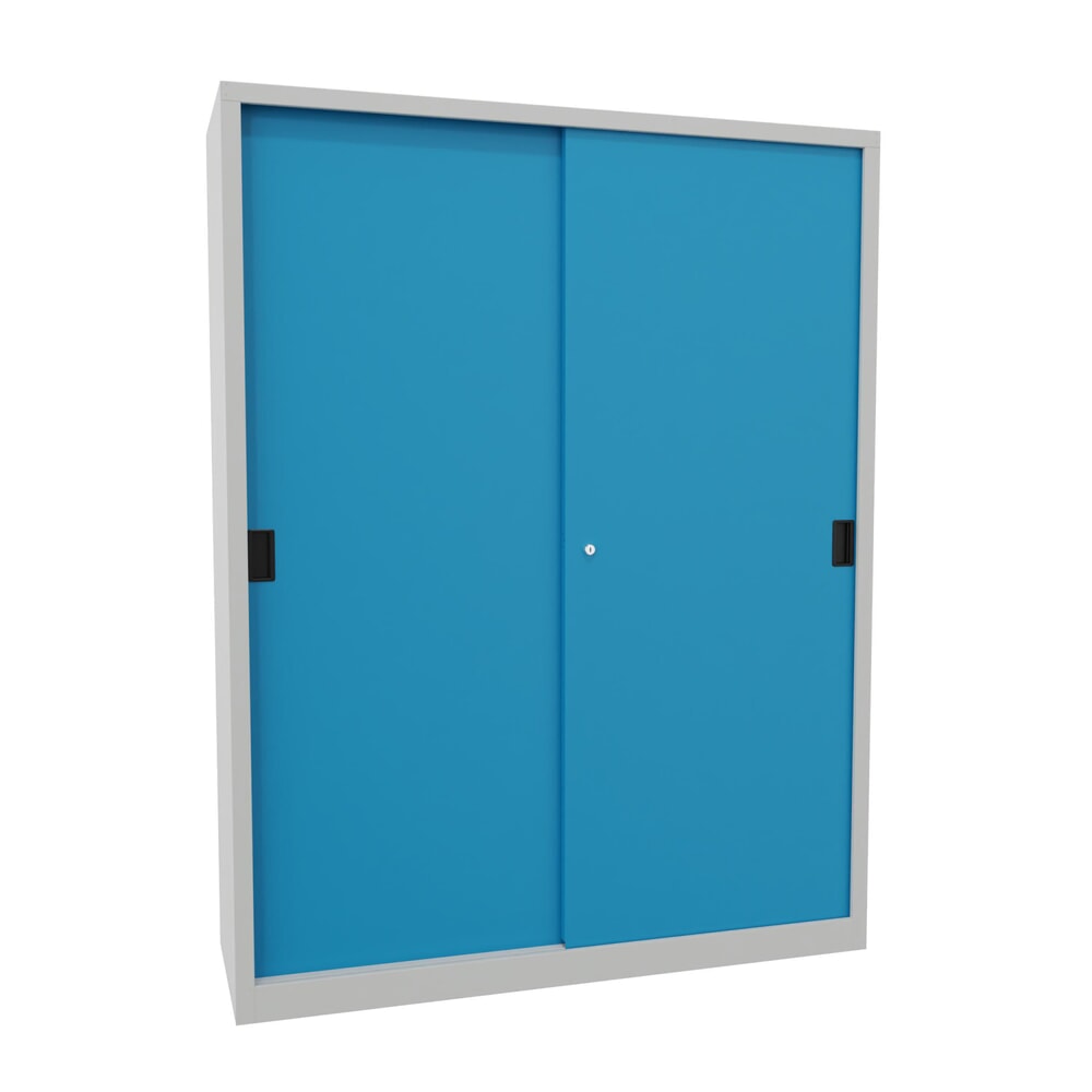 Produktabbildung Nr. 1: PAVOY Schiebetürenschrank mit 8 Fachböden + Trennwand, HxBxT 1.950 x 1.500 x 500 mm, lichtblau, lichtgrau