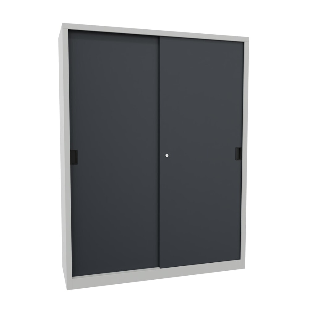 Produktabbildung Nr. 1: PAVOY Schiebetürenschrank mit 8 Fachböden + Trennwand, HxBxT 1.950 x 1.500 x 500 mm, anthrazitgrau, lichtgrau