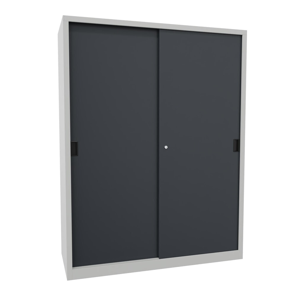 Produktabbildung Nr. 1: PAVOY Schiebetürenschrank mit 8 Fachböden + Trennwand, HxBxT 1.950 x 1.500 x 600 mm, anthrazitgrau, lichtgrau